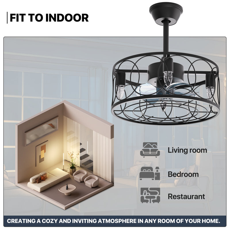 MoNiBloom 18"Indoor Caged Ceiling Fan Quiet Reversible 3 Color Changing Light Fan with Remote